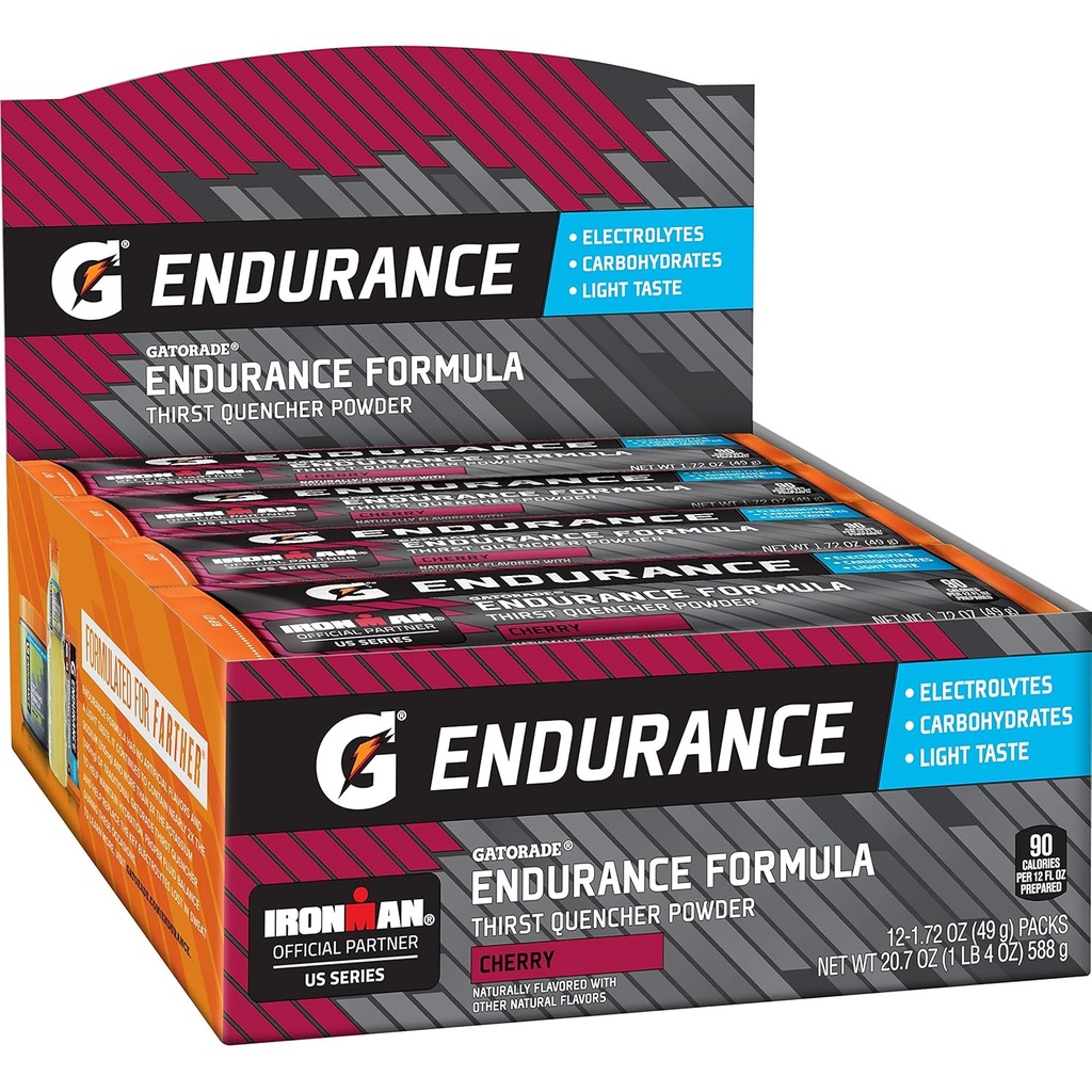 Gatorade Endurance Formula Toz Electrolytes, Cherry, 1.72 Oz - 12 Paket