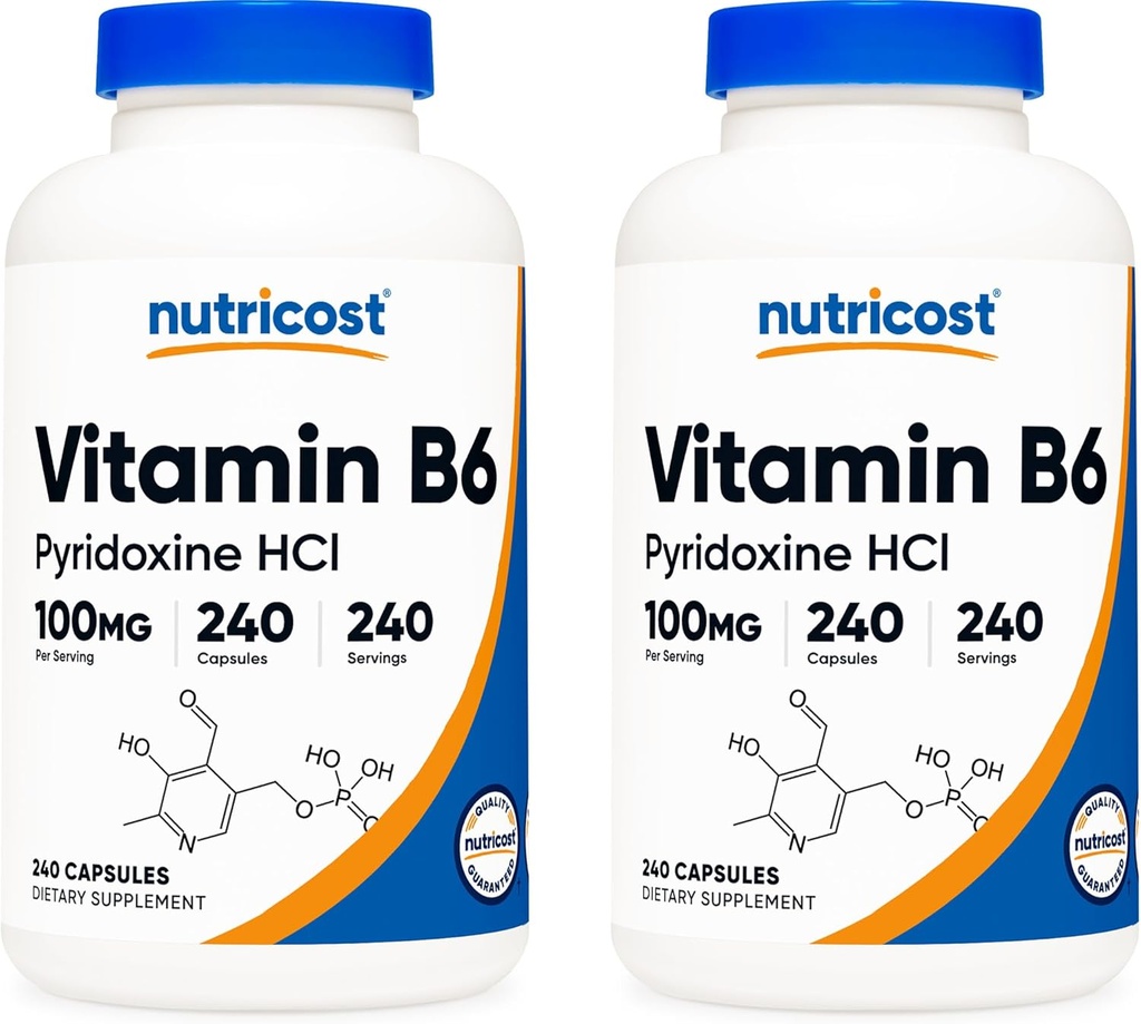 Nutricost Vitamin B6 (Pyridoksie HCl) 100 mg, 240 Capsules (2 Şişe)