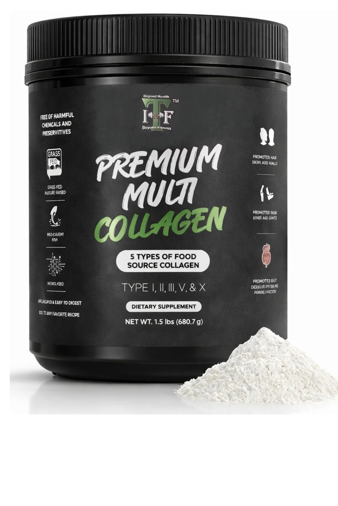 Multi Collagen, Toz Unflavored - 5 Tip Çok Kolajn Kompleksi (I, II, III, V, X) - Fed Hydrolyzed Toz Kolajn for Hair, Skin, Nails, Commons & Gut Health - 30 Hizmet