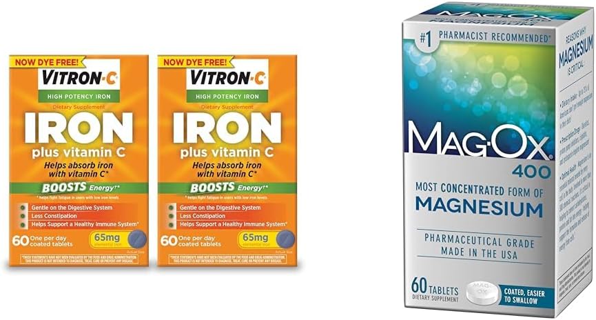 Συμπλήρωμα σιδήρου Vitron- C Plus Vitamin C, 60 Count, 2 Pack Bundle με Mag- Ox 400 Magnesium Mineral Dietary Tablets, 60 Count