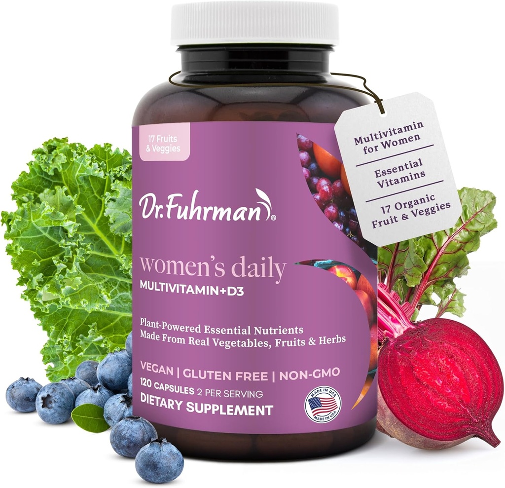 Dr. Fuhrman 2 Moon Supply Multivitamin for Women + D3 Vitamin for Immune Support | Vegan Formula Womens Multivitamin with B12 & çinko | Tüm Gıdalar & Veggies | Non GMO