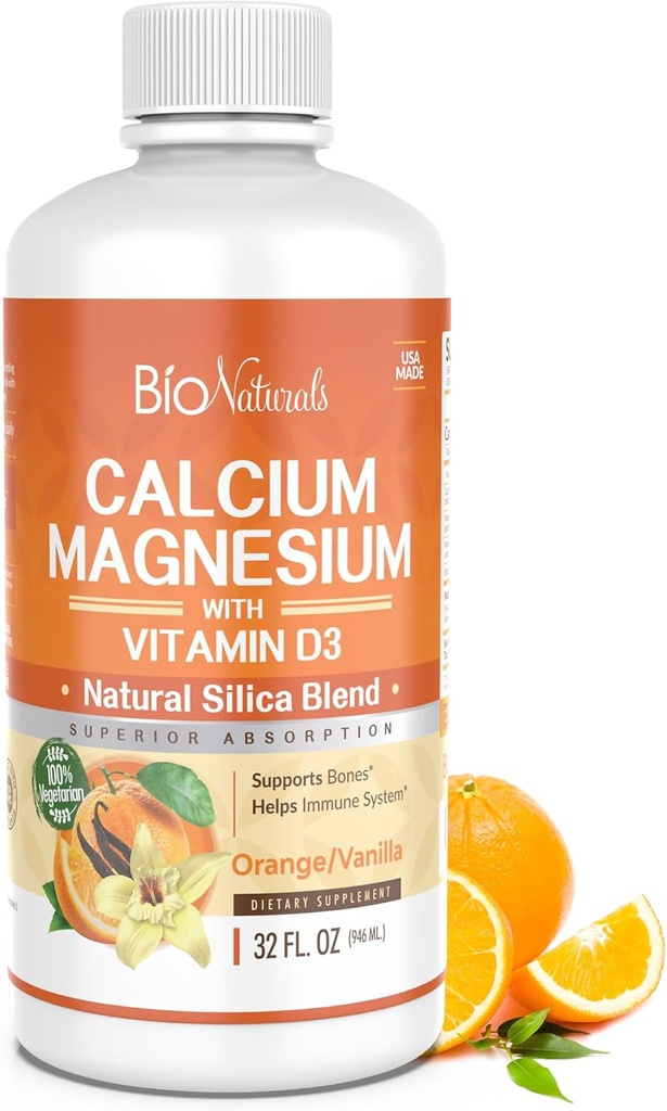 Vitamin D3 ile Bio Natural Formula & Magnezyum Sıvı Supplement - Doğal Formula, FOUR Gıda Destekleri Üstün Aborpsiyon ile Güçlü Bones - 100% Vegetarian - 32 fl oz