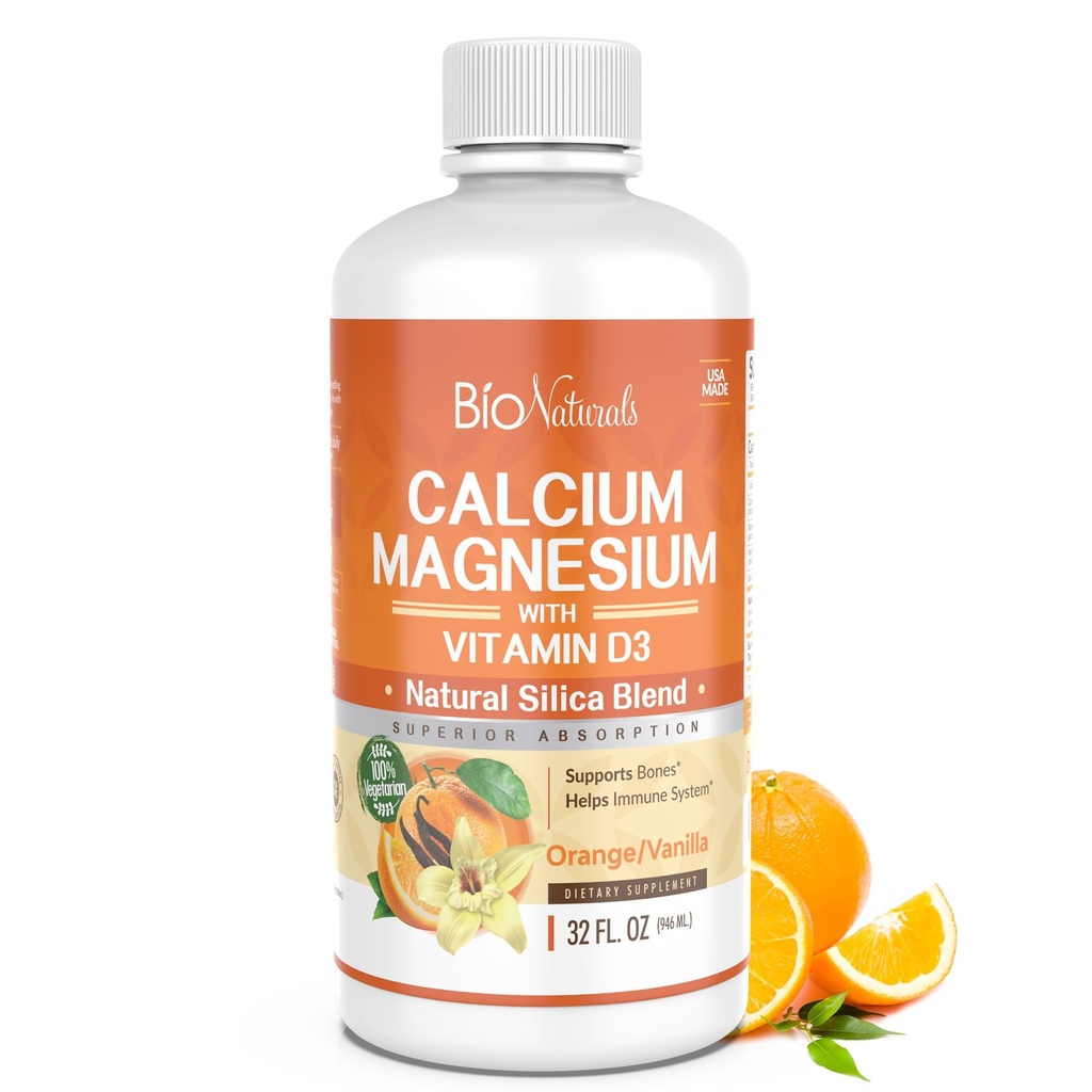 Vitamin D3 ile Bio Natural Formula & Magnezyum Sıvı Supplement - Doğal Formula, FOUR Gıda Destekleri Üstün Aborpsiyon ile Güçlü Bones - 100% Vegetarian - 32 fl oz