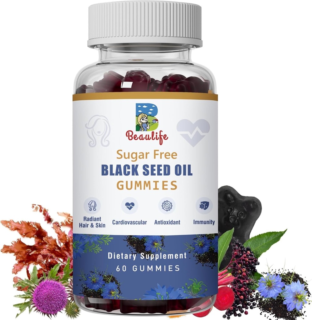 Black Seed Oil Gummies, Black Seed Oil, Sea Moss, Ashwagandha, Elderberry, Turmeric, C, D, çinko, Beet Root Toz, Destek Immune System, Liver ,Cardiovascular Health, Hairt & Skin