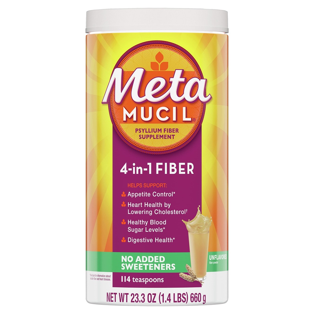 Metamucil, Psyllium Husk Toz, Unflavored with No Sweeteners, 114 Servisler, 4-in-1 Fiber Supplement, Daily Psyllium Husk Fiber Toz Düzenliliği Destekleyerek Digestive Sağlık Destekleyin *