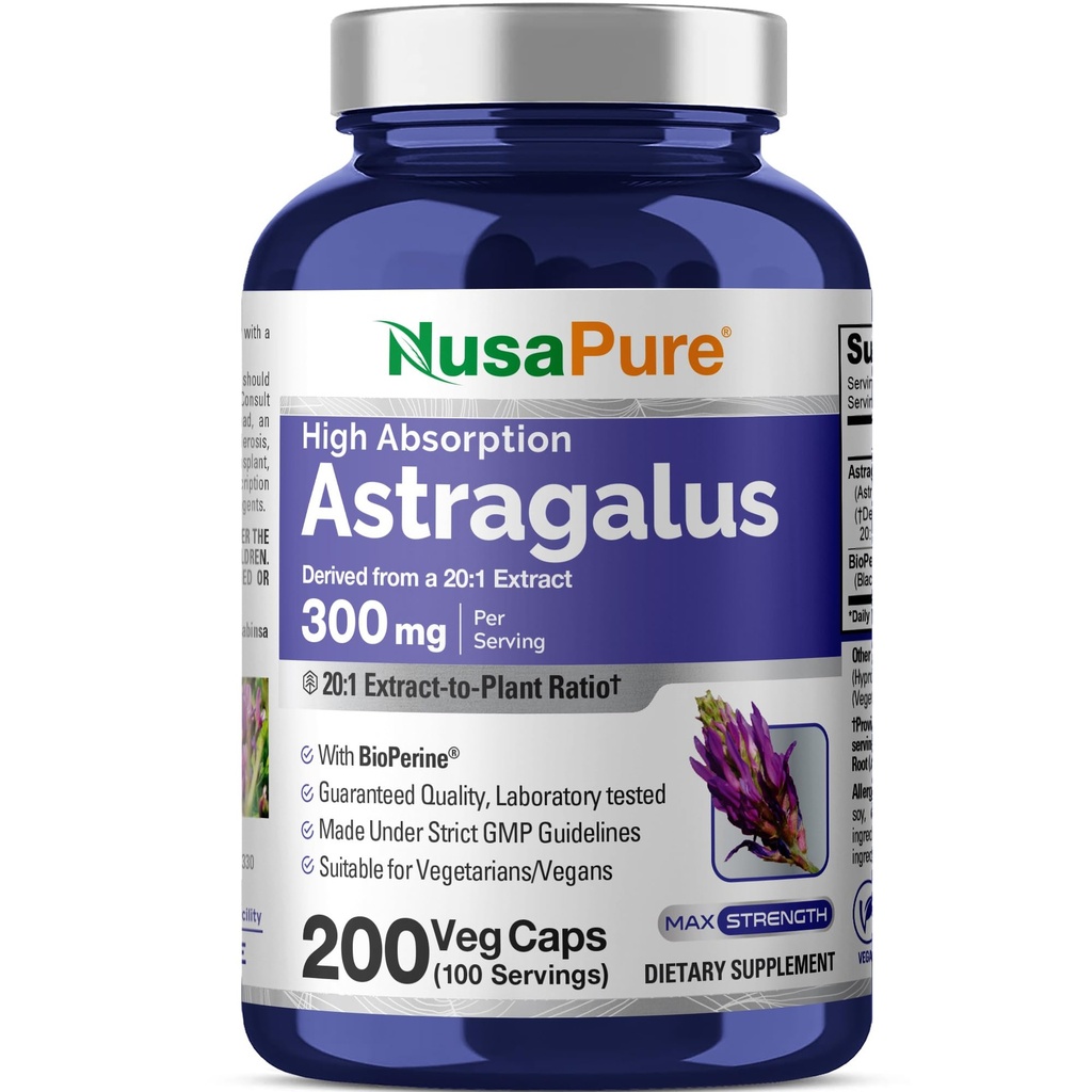 NusaPure Astragalus 20:1 Extract, 300 mg ισοδύναμο με 6.000 mg ανά υπηρεσία, 200 κάψουλες λαχανικών, μη ΓΤΟ & βιοπερίνη