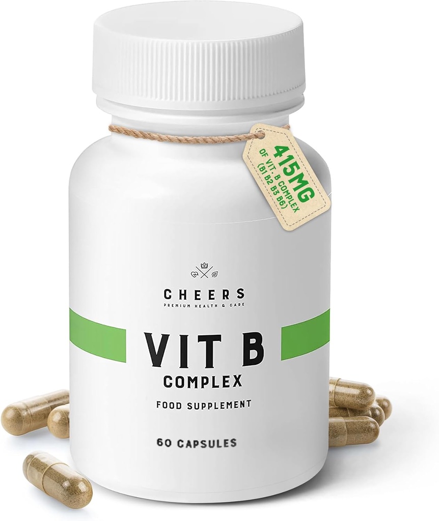 CHEERS Vitamin B Kompleksi Tamam | 113.5mg B2, B3, B6, B12 | Yüksek Apsiyon Vegan B Complex for Brain, Nerve & Immune Support | Non-GMO, DRcaps® Plus | 60 Capsules