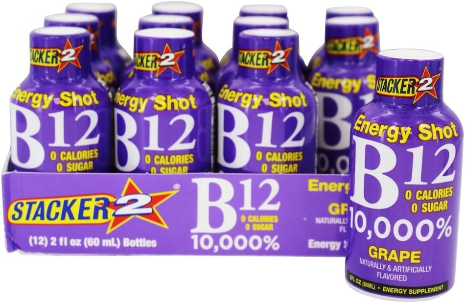 Stacker 2 Grape B12 Enerji Shot, 2oz (12 Pack)