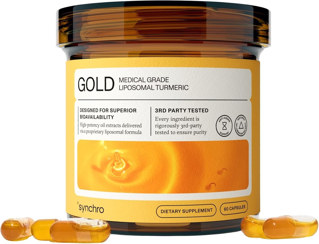 Senhro Gold Medical-Grade Liposomal Turmeric | 60ct Capsules | Whole-Plant Extract, Nano-Encapsulation Delivery | Curcumin Black Pepper Piperine Supplement