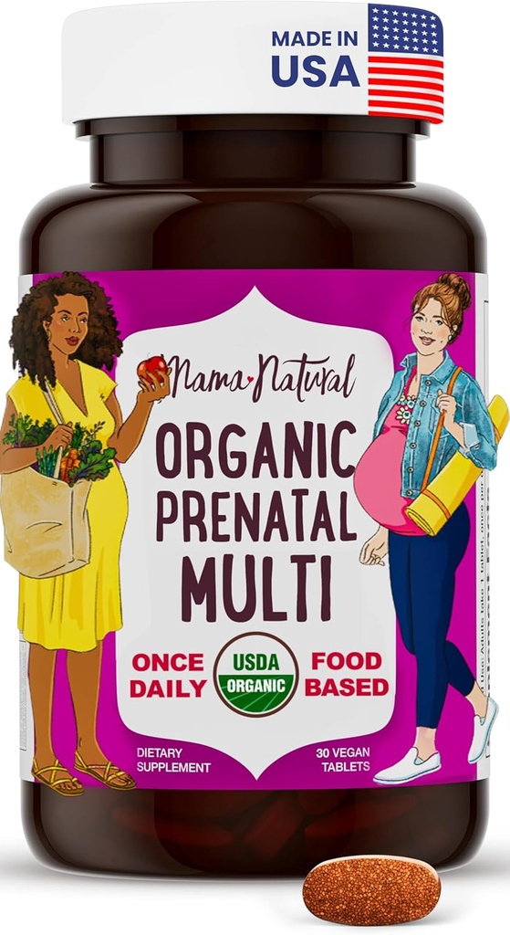 Mama Natural Organic Prenatal Vitamins for Women Vegan (30 Hizmet) | Hamile Kadınlar için Bir Gün Prenatal Vitaminleri | Yiyecek bazlı, Non-GMO & Gluten-Free - Pre Natal Multivitamin with Folate