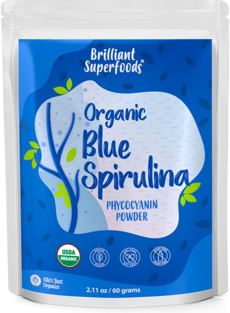 Ellie'nin En İyi Organik Blue Spirulina Toz (Phycocyanin Extract) - 60 Hizmet - Odorless - Vegan, GMO, Gluten-Free, Dairy-Free - Organik Gıda Renkleri - Smoothies & Protein İçecekler için