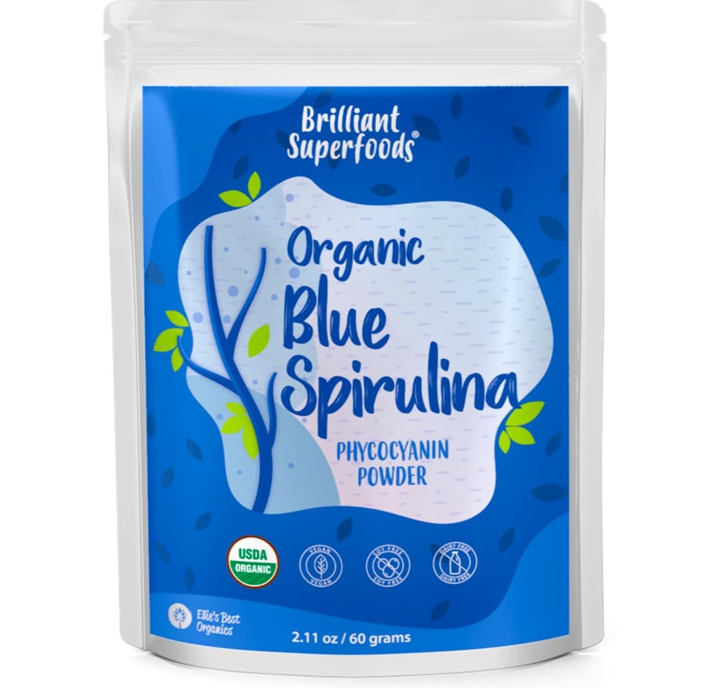 Ellie'nin En İyi Organik Blue Spirulina Toz (Phycocyanin Extract) - 60 Hizmet - Odorless - Vegan, GMO, Gluten-Free, Dairy-Free - Organik Gıda Renkleri - Smoothies & Protein İçecekler için