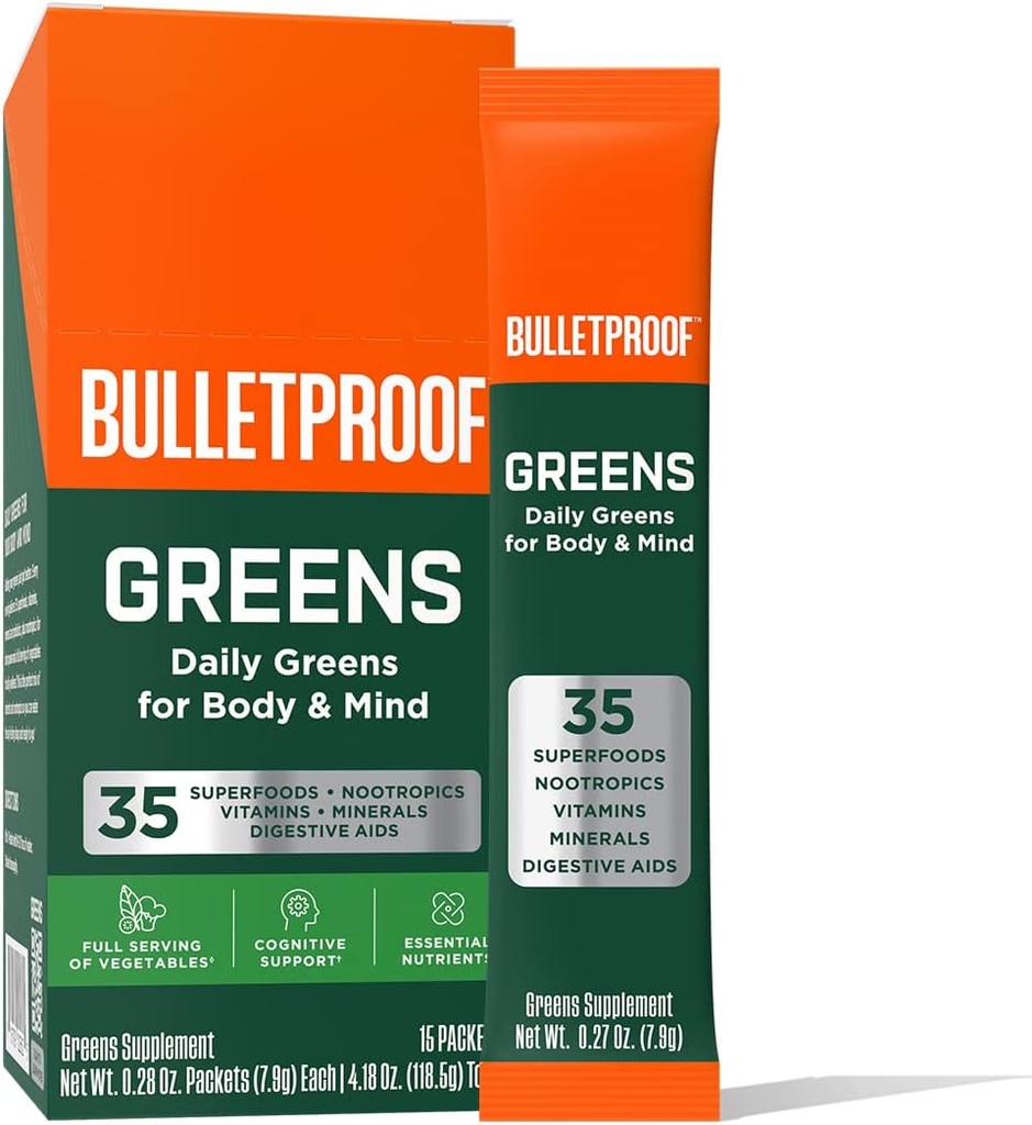 Αλεξίσφαιρα Πακέτα Πράσινων, 15 Count, Daily Greens Powder με Superfoods και Nootropics, Πλήρης Υπηρεσία Λαχανικών, Βασικά θρεπτικά συστατικά