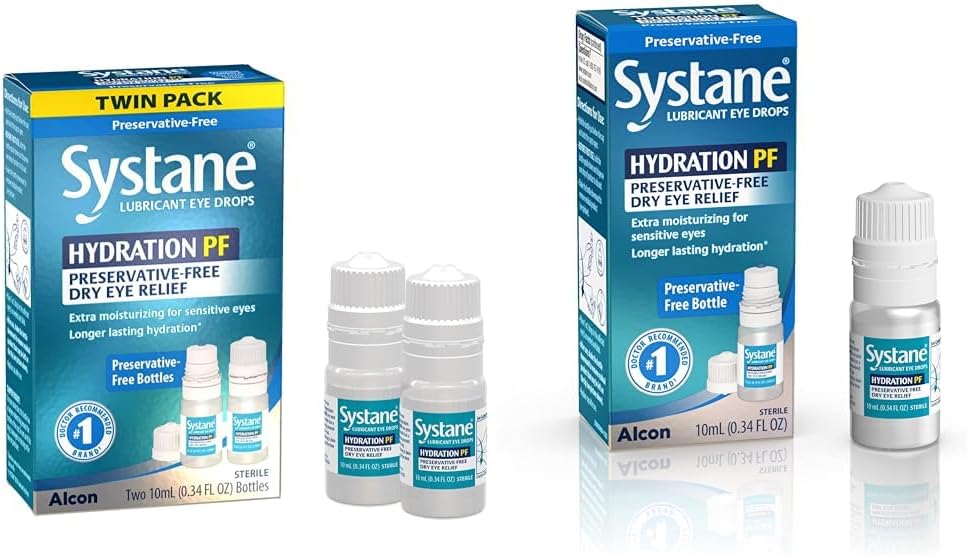 Systane Hydration Multi-Dose Preservative-Free Eye Drops Kuru Eye Relief Twin Pack (2x10 ml) & Hydration Pf Lubricant Eye Drops 10 ml