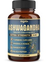 Ashwagandha Extract Capsule - Great Strength - 5in1 Ölmüş Ginger, Turmeric, Rhodiola Rosea & Black Pepper - 3 Ay için 90 Capsules - Güçlü, Ruh & Immune Support