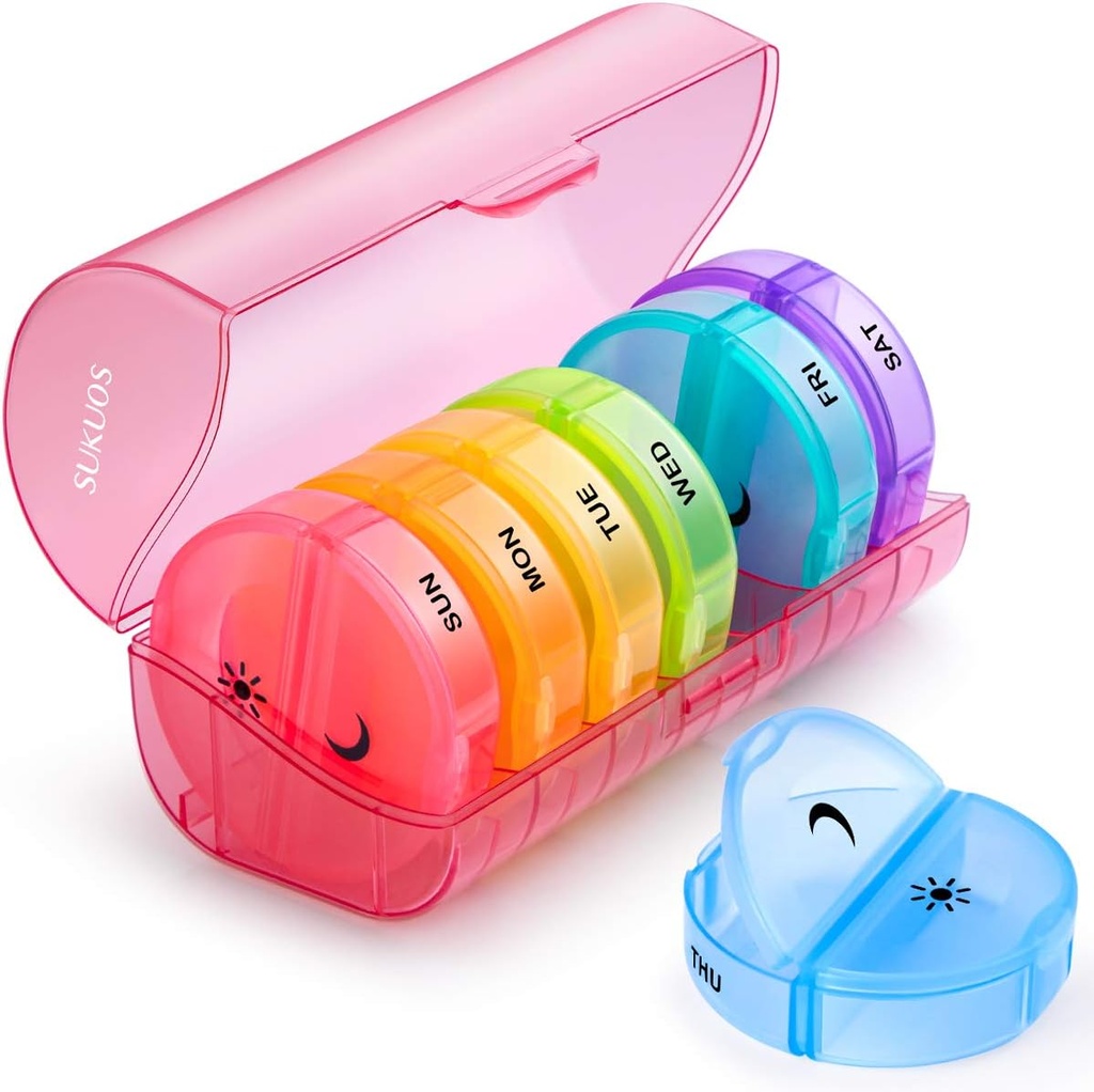 Sukuos Large Weekly Pill Organizer 2 Times a Day, Daily Pill Box 7 Day Easy to Open with Double Protection, AM PM Pill Case for Medicine/Vitamin/Fish Oil /Supplements (Red)