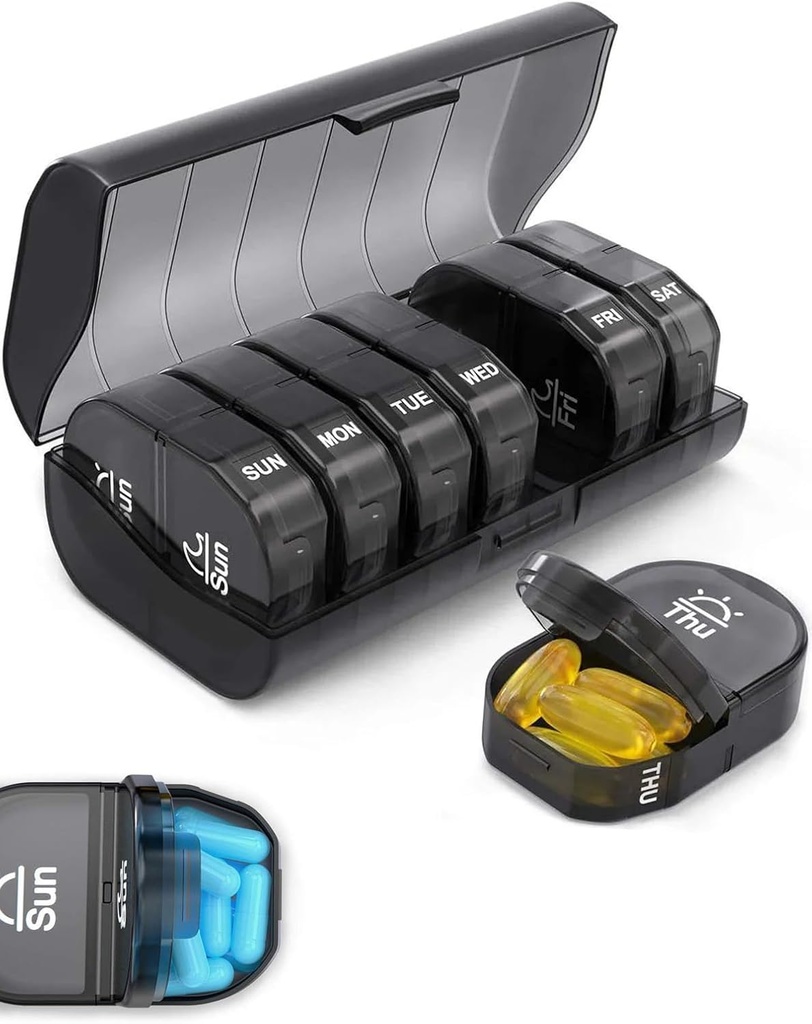 Haftalık Pill Organizers, 7 Günlük AM/PM İlaç Planlayıcı - Ücretsiz Vitamin Organize Kapsülü Vakası 14 Karşılaştırmalı, Arthritis Friendly Portable Pill Container for Drugs Vitamins