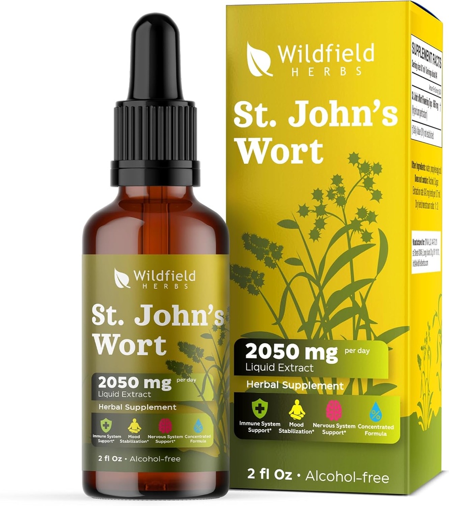 St. John's Wort Herb Tincture St Johns Wort Wort Extract Drops 2000mg (Hypericum perforatum) Βότανο Συμπλήρωμα 1 Μήνα Προσφορά, 84 Μερίδες, Χωρίς Αλκοόλ Βάμμα - 2 Oz, Συσκευασία 1