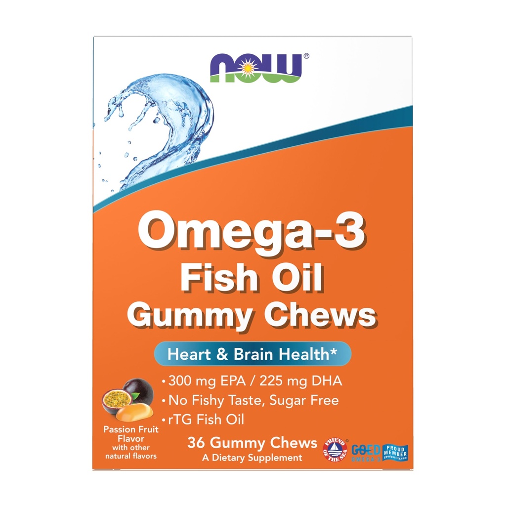 Τώρα Συμπληρώματα, Omega-3 Gummy Μάσημα ιχθυέλαιο, Πορτοκαλί άρωμα φρούτων πάθους, 36 μάσημα Gummy