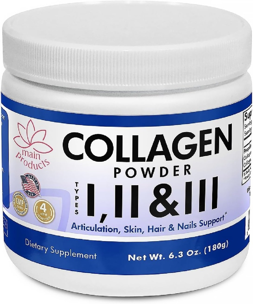Collagen Toz Türü I, II & III. Hidrolyzed Collagen ve Hyaluronic Asit, Net Wt 6.3 Oz Supports Articulation, Skin, Hair ve Nails. Collagen Toz 1, 2, 3.