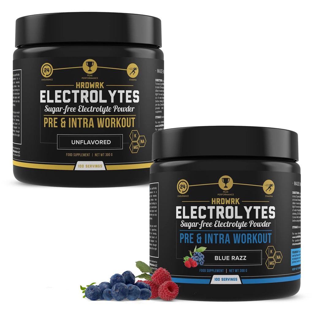 MMA Beslenme HRDWRK 100 Mitsubishi Electrolytes Toz Hydration Sugar Free - Electrolyte Toz Electrolytes Supplement ile Yağı Azflavored & Blue Raspberry Set