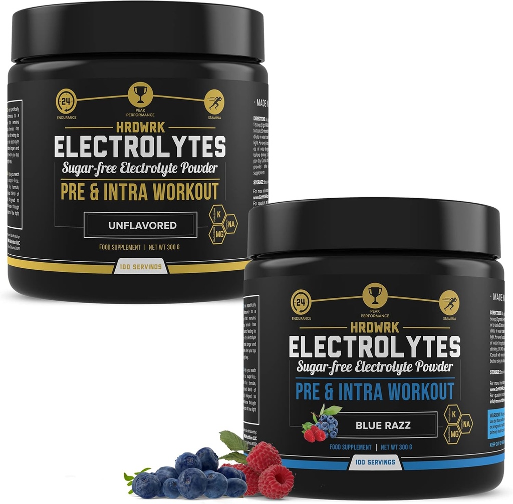 MMA Beslenme HRDWRK 100 Mitsubishi Electrolytes Toz Hydration Sugar Free - Electrolyte Toz Electrolytes Supplement ile Yağı Azflavored & Blue Raspberry Set