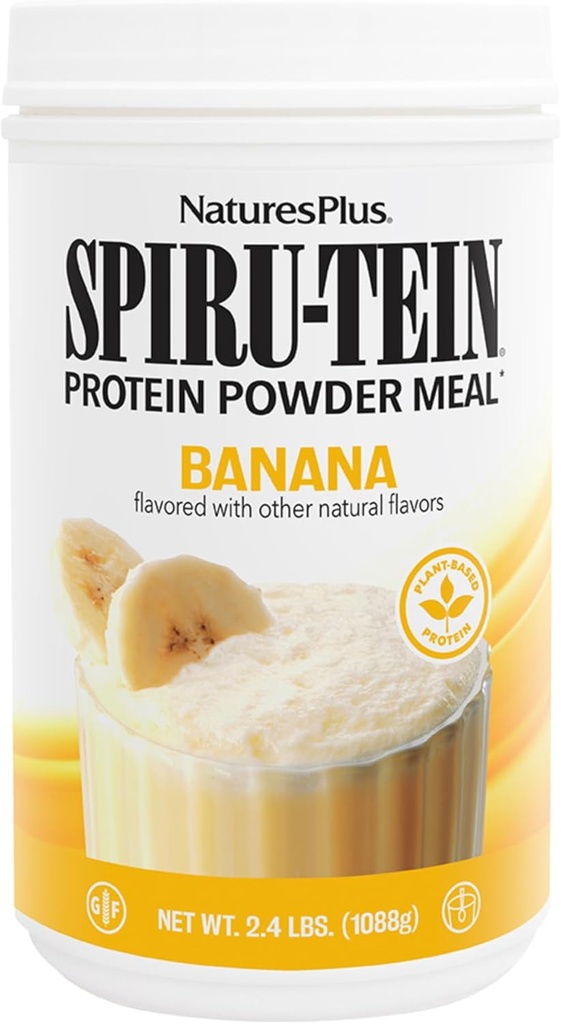 NaturesPlus SPIRU-TEIN Shake - Banana Flavor - 2.4 lbs, Spirulina Protein Powder - Plant Based Meal Replacement, Vitamins & Minerals For Energy - Vegetarian, Gluten-Free - 32 Servings