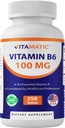Vitamatic Vitamin B6 (Pyridoksie HCl) 100 mg - 250 Vejetaryen Tabletler Enerji Üretimi, Boosts Metabolism & Supports Immune Health*