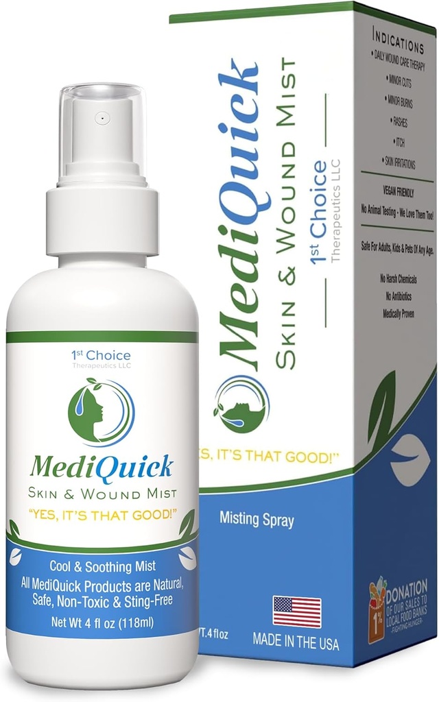 MediQuick Antiseptic Spray Mist 4 Fl Oz | Skin & Yaralar için İlk Yardım Kombinasyonu & Cuts with 12 Hour Action | Helps Heal Acne Rash Eczema Itch Bites & More | Güvenli Yara Yıkama
