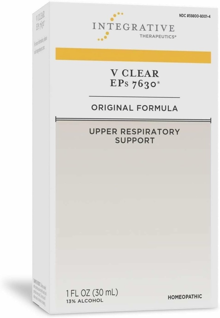 Integrative Θεραπευτικά V Clear EPs 7630 Drops - Ανακούφιση από τη δυσφορία από το Λαρύγγι, Ρινική & βρογχική ερεθισμό - Άνω αναπνευστική υποστήριξη Κατά τη διάρκεια του κοινού κρυολογήματος για παιδιά 12+ και ενήλικες - 1 fl oz