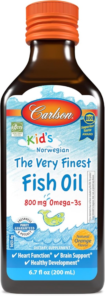Carlson - Kid's The Very Finest Fish Oil, 800 mg Omega-3s, Norveç, Sustainable Sourced, Orange, 200 mL
