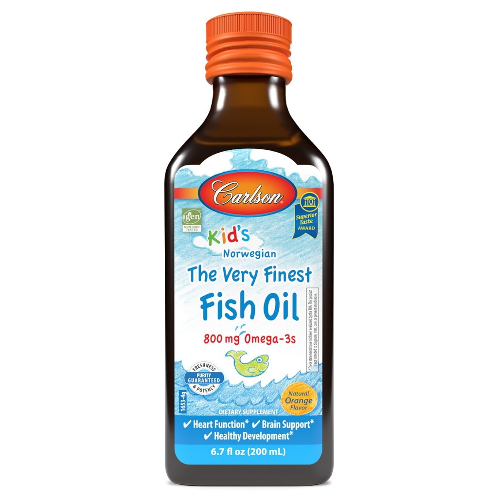 Carlson - Kid's The Very Finest Fish Oil, 800 mg Omega-3s, Norveç, Sustainable Sourced, Orange, 200 mL