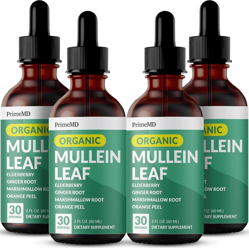 Lungs ve Bronchial için 5in-1 Mullein Drops - Respiratory Lung Health Support with Mullen Leaf Extract for Lungs - Mullein Tincture with Elderberry, Echinacea and Ginger Root (120 hizmet) (4-pack)