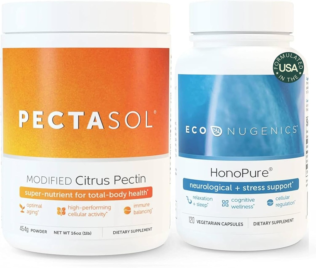 ecoNugenics Brain Health Supplement Bundle – PectaSol Τροποποιημένη ινώδης πεκτίνη εσπεριδοειδών + εκχύλισμα φραγκοσυκιού HonoPure Magnolia — Nootropic Pack για ύπνο, ανακούφιση στρες, γνωστική λειτουργία, υποστήριξη GABA