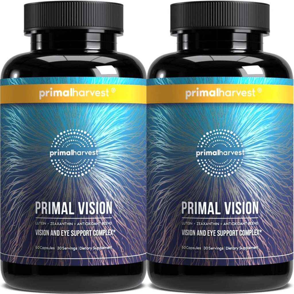 Primal Harvest Primal Vision with Lutein, Zeaxanthin, A and çinko for Eye Health, Blue Light Support and Visual Clarity 2 Pack