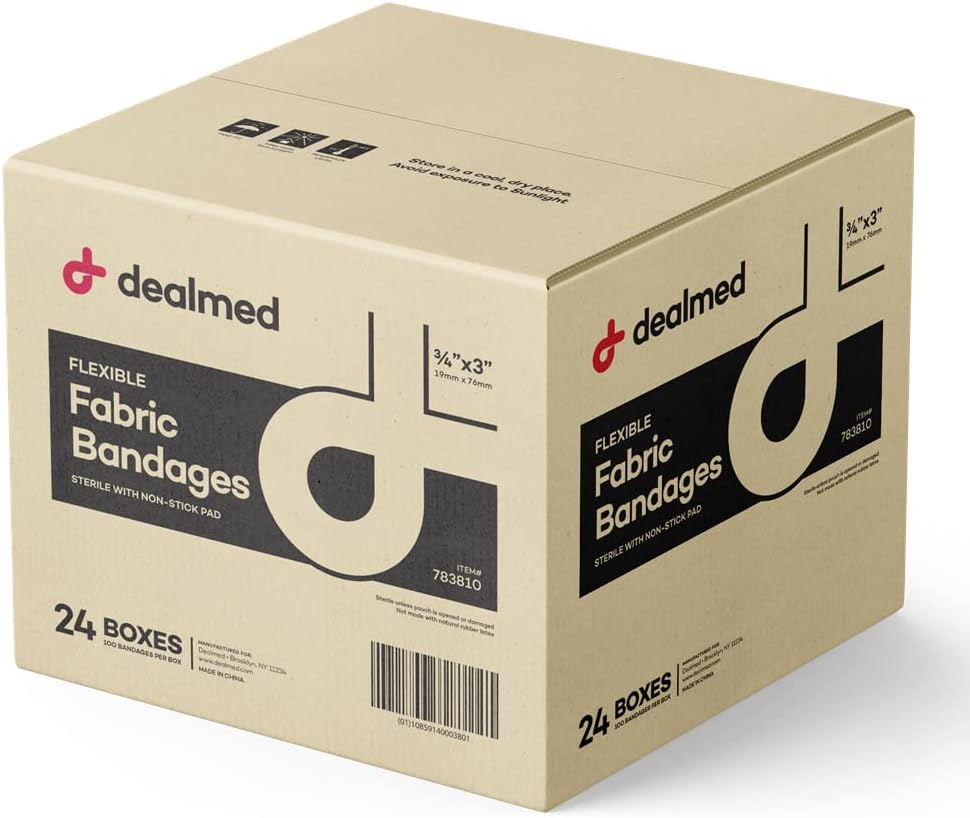 Dealmed Fabric Esnek Bantajları - 100 Count (24 Pack) İlk Yardım Kit için Geçx Free, Yara Bakımı, 3" x 3" x 3"