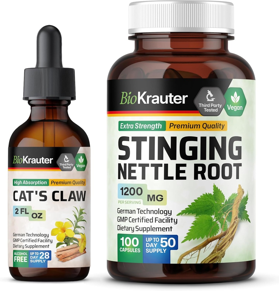 BIO KRAUTER Cats Claw Tincture 2 Fl. Oz. & Sting Nettle 100 Capsules