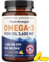 Triple Strength DHA Omega 3 Fish Oil 3600 mg | 2100 mg üzerinde Omega-3 Fatty Asits 860 mg of DHA | 1300 mg EPA | En İyi Temel Fatty Asits | Premium Wild Caught & Burpless Fish Oil | 120 ct.
