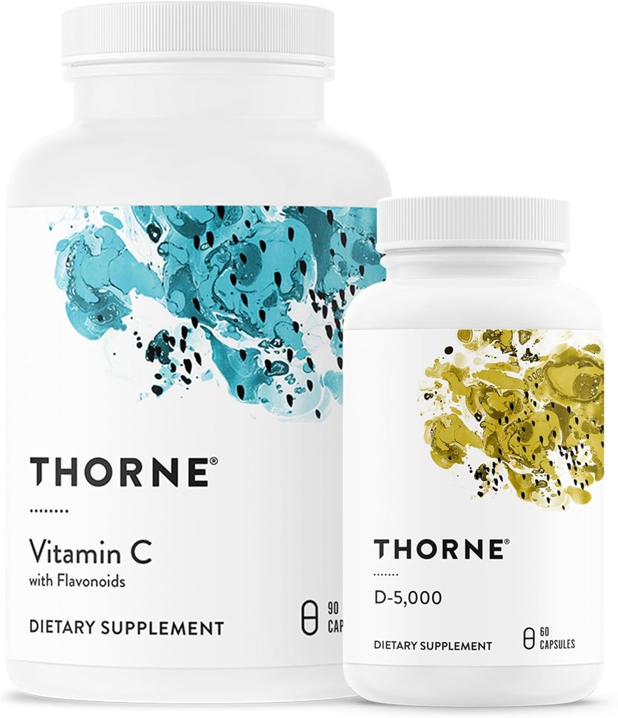 THORNE - Temel Vitaminler Grafik: C & D-5000 Kompleksi - Immune, Bone Health ve Energy Support - 60 to 90 Servisler