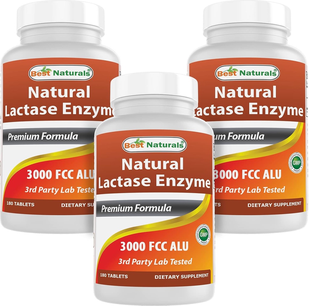 Best Naturals, Fast Active Lactase Enzyme, 3000 FCC ALU, 180 δισκία (180 Count (Pack of 3))