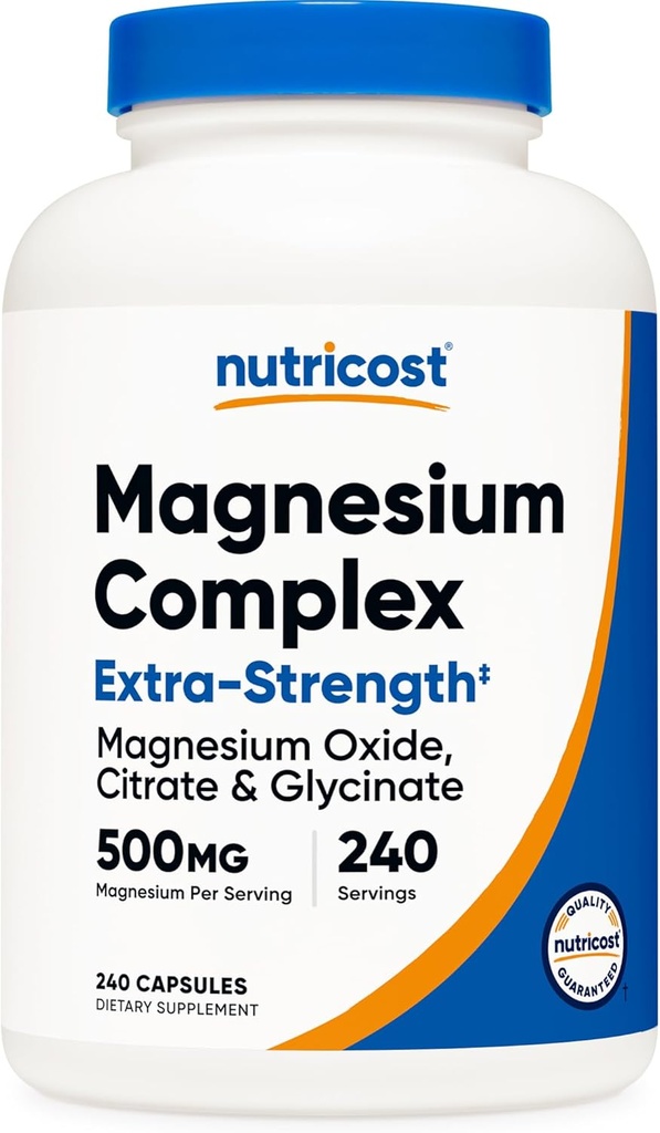 Nutricost Magnesium Complex 500mg, 240 Κάψουλες - Οξείδιο του μαγνησίου, Κιτρικό και Γλυκινικό - Χωρίς γλουτένη και μη ΓΤΟ