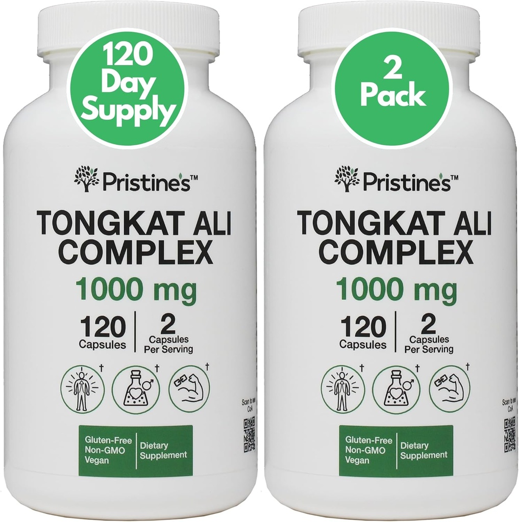 PRISTINE'S Tongkat Ali 1000MG συμπλήρωμα κάψουλας εκχύλισμα (2-πακέτο) -30 ημερών προσφοράς - Υποστήριξη Αθλητικής Απόδοσης - Mens Health & Lean μυϊκή μάζα - Υποστήριξη ασυλίας