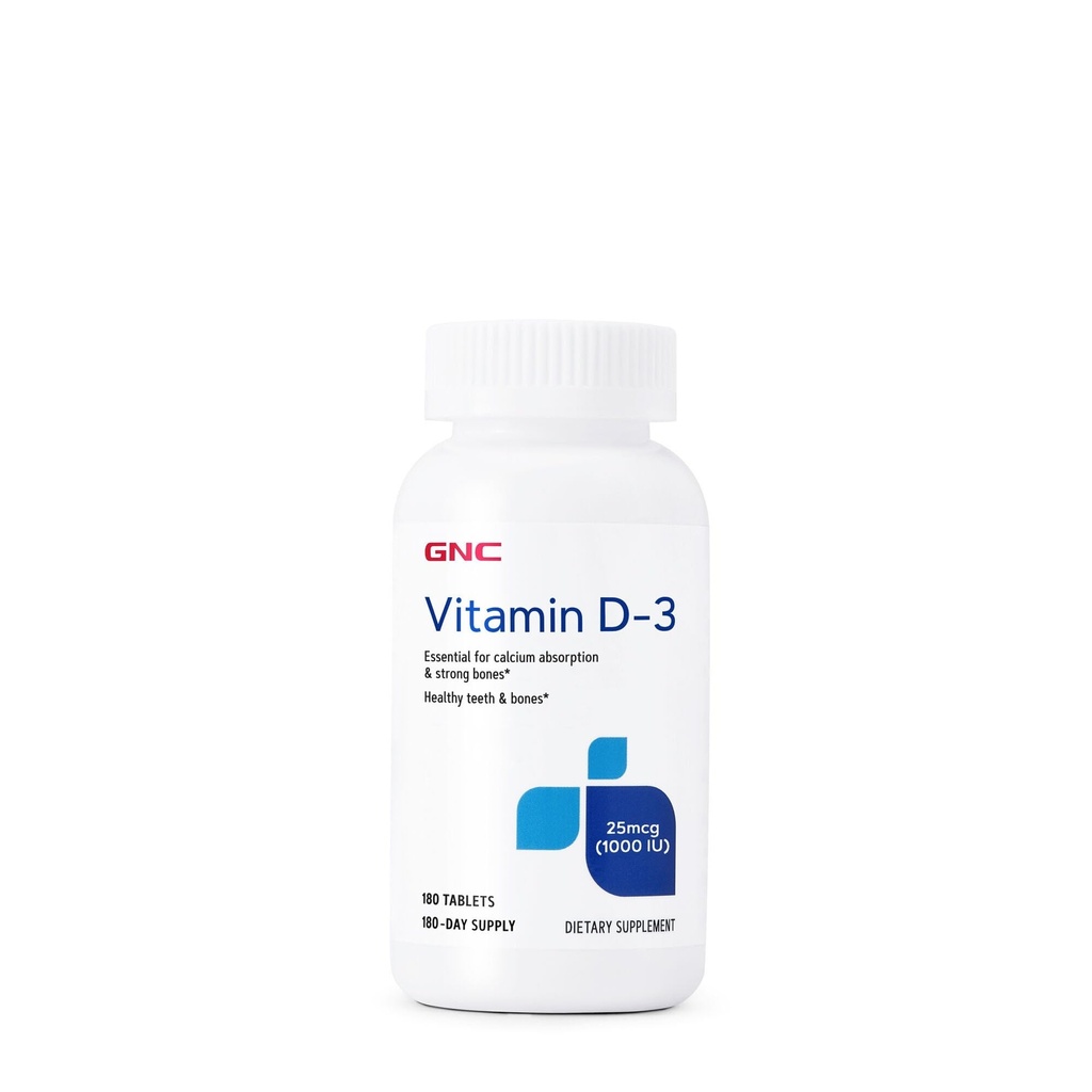 GNC Vitamin D-3 25mcg, Sağlıklı Dişler ve Kemikleri Destekler, 180 Tablet