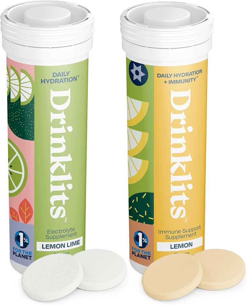 Immunity & Lemon-Lime Hydration Tabletleri (2) Tube Combo Pack | Essential Electrolytes – Immune Support – Great Taste | 20 Services (10 Tabletler Per Tube)