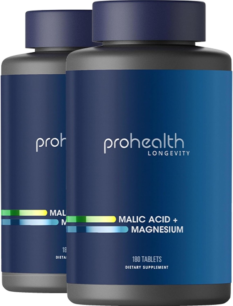 ProHealth Malic Acid + Magnesium 2-Pack (180 δισκία ανά φιάλη) - Απαραίτητο για τη μυϊκή χαλάρωση - Προάγει ATP - Προάγει τη σωστή λειτουργία μυών