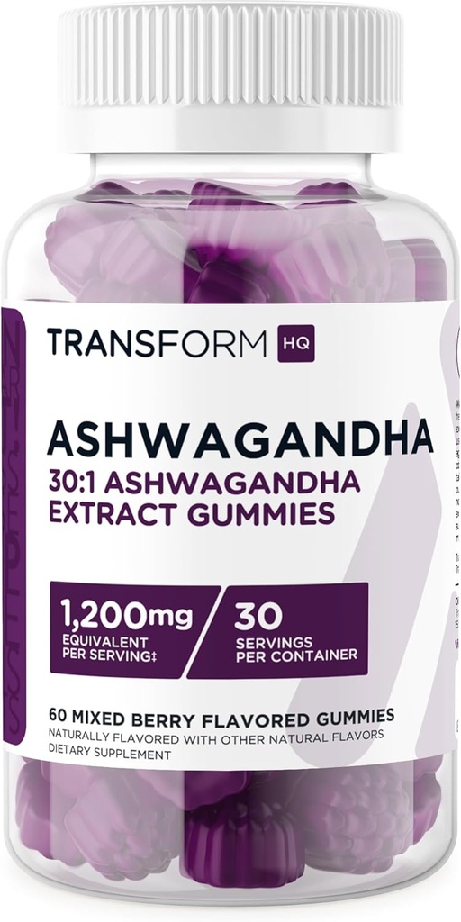 Dönüştürüm Ashwagandha Gummies 1.200 mg, 60 Gummies (Mixed Berry Flavor) - Ashwagandha Herbal Ekstraksiyonu - 30 Hizmet, Gluten Free, Non-GMOMO