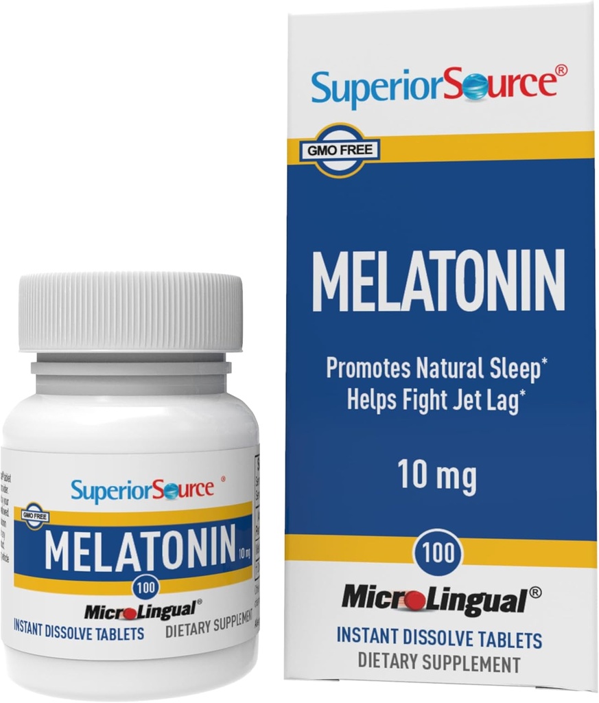 Superior Source Melatonin 10 mg - Healthy Sleep Support Supplement for Adults - Melatonin Formula with Chamomile Aids Relaxation & Restful Sleep - 100 Sublingual Dissolving Tablets