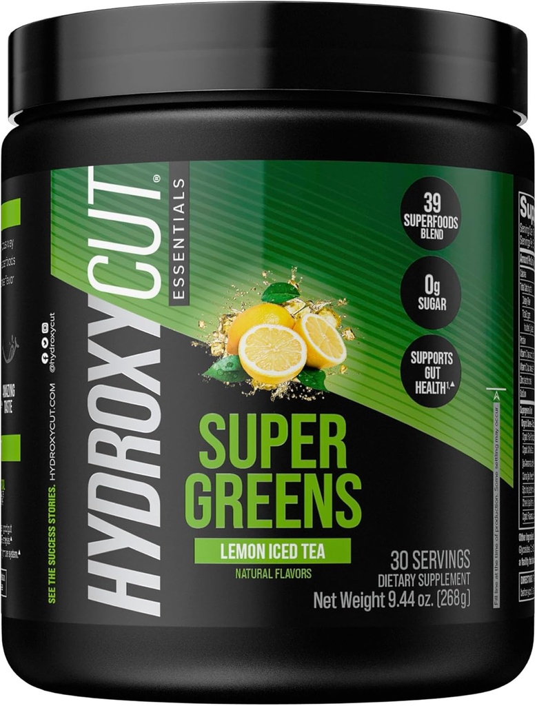 Hidroxycut Essentials Super Greens | 39 Superfoods, Meyveler, Veggies & Ts, C & çinko Immune Support, Probiyotiks & Prebiyotiks ve Gut Health Support. 30 Hizmet (Lemon Iced Tea)