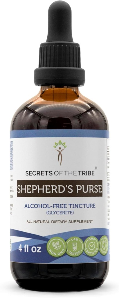 Tribe Shepherd'ın Purse Alkol Özgür Sıvı Ekstraksiyonunun Sırları, Shepherd's Purse (Capsella Bursa-Pastoris) Herb Tincture Supplement (4 FL OZ)