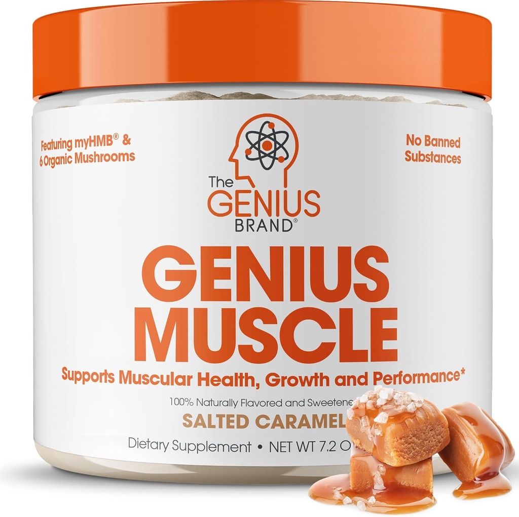 The Genius Brand Genius Μύες - Μύες Συμπλήρωμα Υγείας για την ανάπτυξη, την αντοχή και την ανάκτηση - Μη ορμονική Φόρμουλα - 6 Βιολογικά Μανιτάρια - Φυσικά-γλυκασμένα - 30 Υπηρεσίες - Αλμυρό καραμέλ